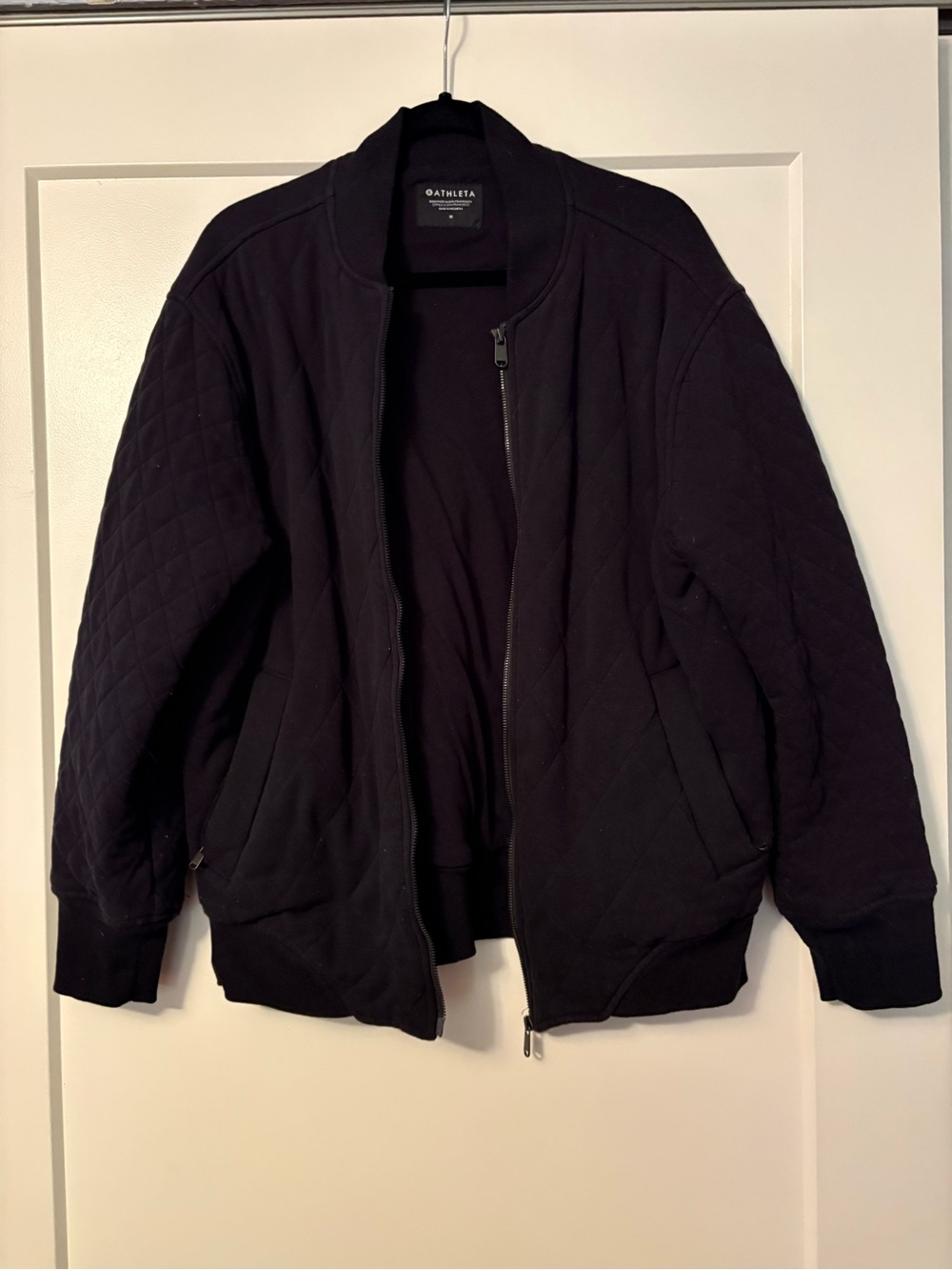 Athleta Retroplush Quilted Bomber Jacket in Black